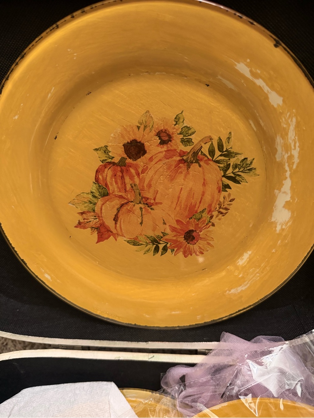 Yellow Pumpkin Floral Serving Bowl - Unbranded